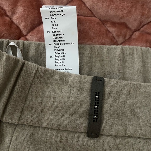 PESERICO Beige High-waisted Wool Pants/Trousers with Knit Cuff Hem - Picture 11 of 15